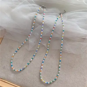 Contrast color beaded necklace temperament Hyun Ya style necklace summer new fashion pearl clavicle chain women