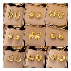 Hypoallergenic <b>Chunky</b> 18k <b>Gold</b> Plated Stainless Steel Trendy Geometric <b>Hoop</b> <b>Earrings</b> Gifts for Women - Product Image 1