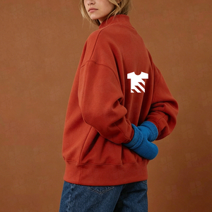 Pulls à col montant pour femmes, vente en gros, haute qualité, personnalisés, brodés, en coton peigné, à épaules tombantes - Product Image 4