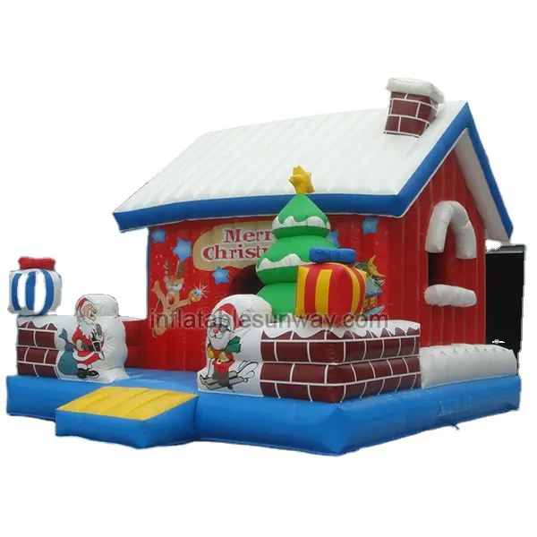 PVC Natal Jumping Castle Slide Bouncer inflável do Natal com Papai Noel Decoração da casa do Natal para o feriado