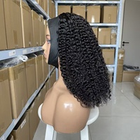 Perruque en cheveux humains fabriquée à la machine, densité 250 %, cheveux brésiliens vierges noirs bouclés, perruque bandeau pour femmes