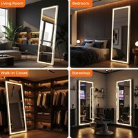 Miroir pleine longueur GKMZCGT 65x24 pouces rectangulaire avec éclairage LED, support en verre trempé, interrupteur tactile réglable, design moderne pour