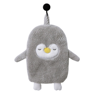 Linda toalla de mano con diseño de pingüino de dibujos animados, forro polar coral, de secado rápido, para baño, uso doméstico, gris, azul, rosa - Product Image 5