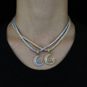<span class=keywords><strong>Promoción</strong></span> Iced Out Bling Mujeres Joyería de moda Micro Pave 5A Cubic Zirconia 3mm Cadena DE <span class=keywords><strong>TENIS</strong></span> CZ Moon Allah Colgante Collar - Product Image 2