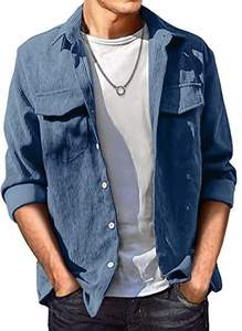 Camisa Jaqueta Masculina 100% Algodão com Botões, Estilo Casual, Manga Longa, Leve, Anti-pilling, com Bolsos de Aba, para Outono - Product Image 4