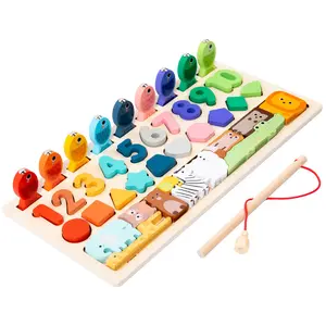 Montessori Houten Vissen Spel Vorm Bijpassende Puzzel Logaritmisch Bord Fijne Motoriek Speelgoed Educatief Baby Druk Bord