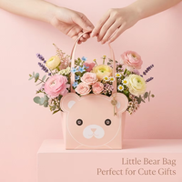 Bolsa de Regalo Ecológica con Diseño Floral, Caja de Ramo de Papel con Dibujo de Oso, Asa Resistente, Reciclable, para Baby Shower, Recuerdo de Boda
