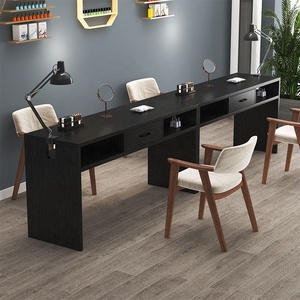Table de manucure en bois, poste de travail de salon de style japonais avec tiroirs et supports pour lampe annulaire - Product Image 4