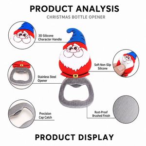 Abridor de Botellas Navideño de Silicona con Base de Acero Inoxidable, 4 Diseños: Santa, Reno, Muñeco de Nieve, Árbol, Abridor Manual Fácil de Usar - Product Image 2