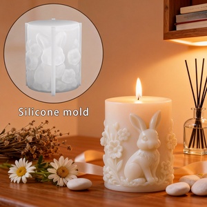 DIY Easter Rabbit Relief Scented Candle Silicone <b>Mold</b>, Cylindrical Scented <b>Wax</b> <b>Mold</b>, Soap <b>Mold</b> - Product Image 1