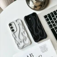 Nouvelle coque 3D à motif flamme pour Samsung Galaxy S24 S23 S22 Ultra A55 A16 A54 A06 A15 A14, coque souple fine et résistante aux chocs, design tendance