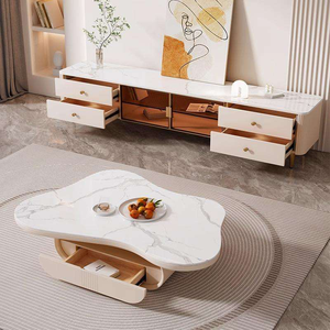 Table basse nuage moderne et polyvalente, <span class=keywords><strong>blanc</strong></span> pur, design épuré, combinaison meuble TV et table à thé, en pierre frittée, pour salon et hôtel - Product Image 2