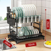 Promotion : Égouttoir à vaisselle 2 niveaux en métal pour évier de cuisine avec étagère murale et rangement pour casseroles