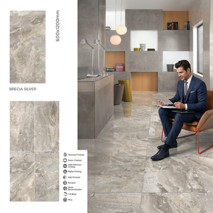 กระเบื้องพอร์ซเลนสีเบจไอวอรี่ Brecia ขนาด 600x1200 มม. พื้นผิวลายหินอ่อนหรูหราสำหรับตกแต่งภายในบ้านพักอาศัยระดับพรีเมียม - Product Image 3