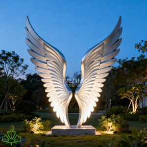 Sculpture d'ailes d'ange en acier inoxydable SENZHAO, illuminée par LED, statue d'art extérieure pour la décoration de parcs et de places publiques - Product Image 1