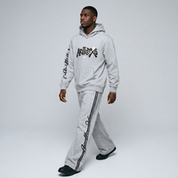 Ensemble de survêtement pour homme en coton brodé 100 %, sweat à capuche et pantalon de jogging à bandes latérales, coupe large, 2 pièces, tenue streetwear