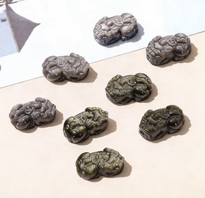 Pierre de sculpture semi-finie en <span class=keywords><strong>obsidienne</strong></span> or et argent Pi Xiu de 21 mm avec trou traversant pour bracelet DIY - Product Image 2