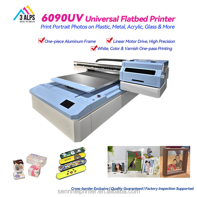 High Precision 6090 UV Flatbed Printer Visual Position for Mass Production Plastic Acrylic Metal Cylindrical Items Printing