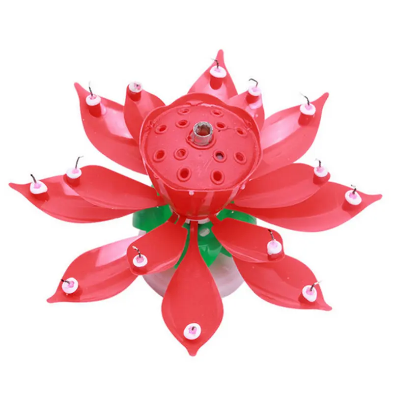 DIY 14 Candles Lotus with double rotating disk (Brief Musical) Decoration Cake Candle Happy Birthday Cake Decoration Accessories