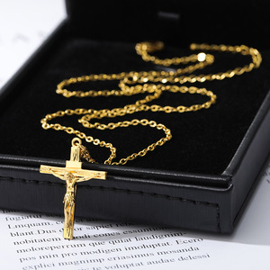 Colar com Pingente Cruz de <span class=keywords><strong>Jesus</strong></span> Popular em Ouro 18k, Joia Cristã de Moda Masculina - Product Image 4