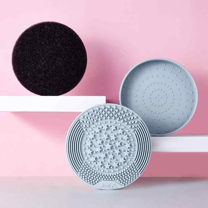 Jessup 25pcs Professional Makeup Brush Set with A005 White/Silver Cleansing Mat Makeup Brush Cleaner