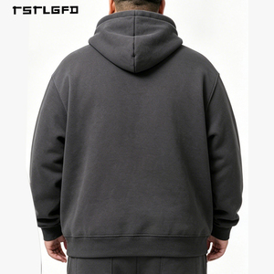 Sweat à capuche en jersey délavé vintage pour homme grande taille, coupe irrégulière, effet usé, poche kangourou, pull oversize, style streetwear décontracté - Product Image 4