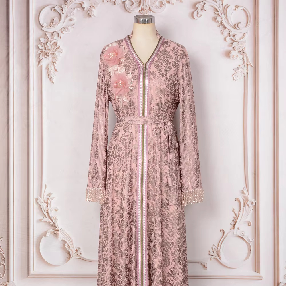 Rose Gold Hijab Dress - Elegant Muslim Fashion 2025