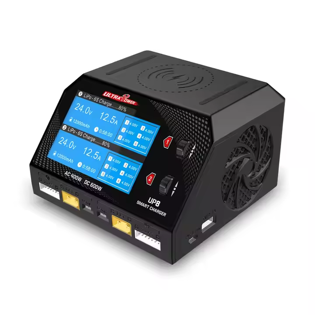 Professional Dual Channel 2x16A Fast Charging UP8 Battery Charger 400W AC/600W DC 600W Balance Charger for LiPo LiHV LiIon
