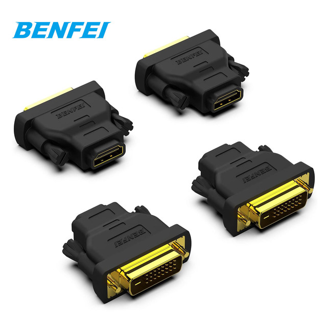 BENFEI DVI to HDMI 4 Pack Bidirectional DVI (DVI-D) to HDMI Male to Female Adapter with Gold-Plated Cord