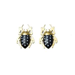 Pendientes de Moda con Diseño de Insecto, Acero Inoxidable 316L, Baño de Oro PVD, Esmalte Negro - Product Image 1