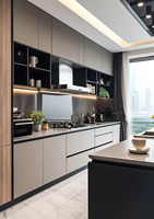Meubles de cuisine modernes sur mesure pour toute la maison, laqués brillants, en forme de L, modulaires, de luxe, en bois massif, avec armoire de rangement