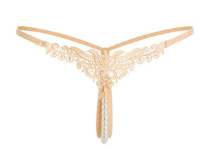 Lencería sexy de perlas grandes para mujer, tanga bordada con abertura en la entrepierna, tanga de tiro bajo con lazo, perlas y detalles para adultos. - Product Image 6