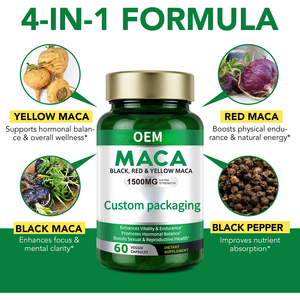 Capsule di Estratto di Radice di Ginseng e Maca Naturale Biologica a Marchio Privato, Capsule di Maca Nera, Rossa e Gialla Plus per il Potenziamento Sessuale Maschile - Product Image 1