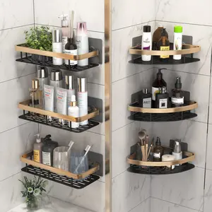 Penyimpanan Kamar Mandi Rak Ganda Organizer Aluminium Shower Caddy Kamar Mandi Dipasang Di Dinding Menggantung Hitam Shower Caddies