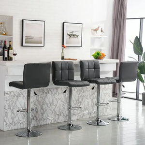 Modern Faux Leather Bar <b>Stools</b> <b>Adjustable</b> <b>Height</b> Metal Base Contemporary Design Home Bar Commercial Use - Product Image 4