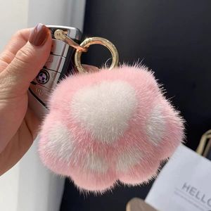 Lindo a la moda de alto nivel encantador patrón de pata de oso bastante lindo gato-almohadilla llavero de felpa suave piel de conejo Pom llavero de peluche de juguete - Product Image 5