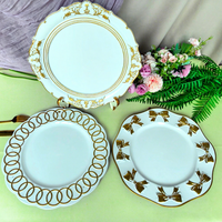 Assiettes de présentation en or blanc avec bordure, décorées de nœuds en résine, pour centre de table de mariage ou banquet