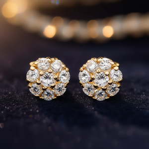 Orecchini a lobo di lusso in oro 18 carati con diamanti, taglio brillante rotondo, montatura a griffe, a forma di sfera, gioielli raffinati da donna per matrimonio - Product Image 2