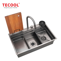 Évier de cuisine multifonctionnel 800*500mm en acier inoxydable SS304, à poser, avec robinet cascade intégré