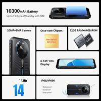 Fossibot F105 Nuevo Teléfono Inteligente Robusto Desbloqueado CDMA Resistente a Golpes IP68 Resistente al Agua Pantalla HD+ de 6.74" 10300mAh Cámara de 20MP Android