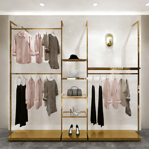 Étagère de présentation de vêtements pour boutique, présentoirs à vêtements dorés, étagères pour magasin de vêtements, présentoirs à vêtements en métal pour la vente au détail - Product Image 5