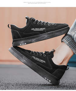 Zapatos de cuero PU negros de moda, zapatillas deportivas casuales con cordones para hombre, los más vendidos, zapatos planos sin cordones para caminar. - Product Image 4