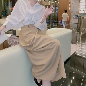 Women's New Arrival Asymmetric Solid-Color Shirt and Skirt 2-Piece <b>Set</b> Fashion - Product Image 3