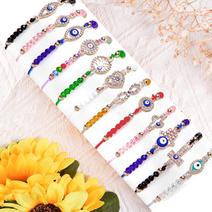 12 pz/set perle di cristallo di cristallo bracciale in lega di diamanti Charm <span class=keywords><strong>occhi</strong></span> azzurri intrecciati gioielli donne - Product Image 4