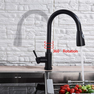 Robinet de cuisine noir <span class=keywords><strong>mitigeur</strong></span> extractible robinet d'eau chaude et froide pivotant en acier inoxydable 304 avec douche à main <span class=keywords><strong>lavabo</strong></span> évier robinet - Product Image 4