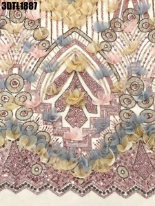 Lujoso hecho a mano 3D bordado floral con cuentas tela de encaje de lentejuelas vestido de noche de colores mezclados encaje de <span class=keywords><strong>España</strong></span> - Product Image 4
