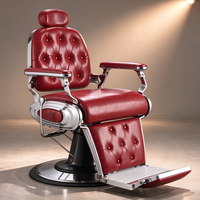 Chaise de barbier vintage rouge capitonnée, robuste, inclinable et hydraulique, en promotion pour salon de coiffure