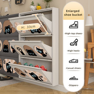 Slim Entryway <strong>Storage</strong> for <strong>Hallway</strong> &amp; <strong>Small</strong> Apartment Space-Saving Cat-Themed <strong>Shoe</strong> Cabinet with Flip Doors Mueble De Zapatos - Product Image 4