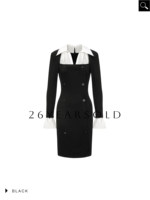 Robe longue à manches longues et col carré, style vintage, patchwork noir et blanc, design original, amincissante, pour femme de 26 ans, modèle 33082