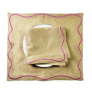 Embroidered Edge <b>Table</b> <b>Linen</b> Wholesale French Organic Flax Placemat Wedding <b>Table</b> <b>Cloth</b> <b>Linen</b> Napkins French Luxury Dinner Mat - Product Image 5